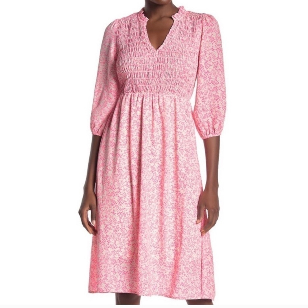 Superfoxx Pink Floral Smocked Midi Dress Large NWT
